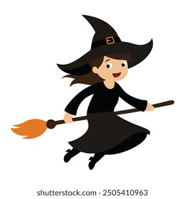 Halloween Witch Riding Broomstick - Spooky and Fun Witch Illustration for Halloween
