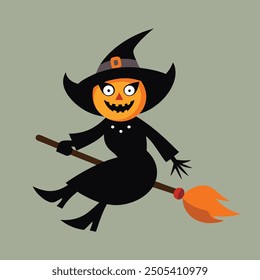 Halloween Witch Riding Broomstick - Spooky and Fun Witch Illustration for Halloween