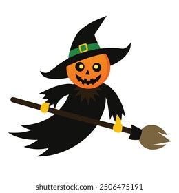 Halloween Witch Riding Broomstick - Spooky and Fun Witch Illustration for Halloween