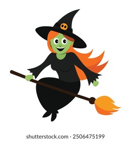 Halloween Witch Riding Broomstick - Spooky and Fun Witch Illustration for Halloween