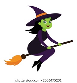 Halloween Witch Riding Broomstick - Spooky and Fun Witch Illustration for Halloween