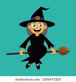 Halloween Witch Riding Broomstick - Spooky and Fun Witch Illustration for Halloween