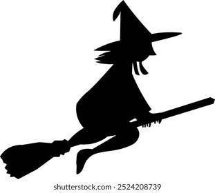 Halloween witch riding her  magical broom