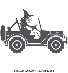 Halloween Witch Riding A Jeep