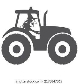 Halloween Witch Riding A Tractor