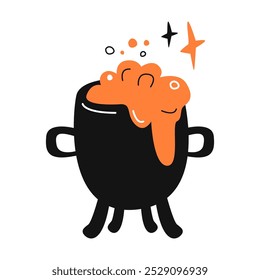 Halloween witch s cauldron with potion. Spooky festive element. Boiling potion in a pot. Vector illustration in flat style