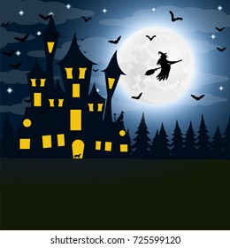 Halloween, the witch s house on the full moon.