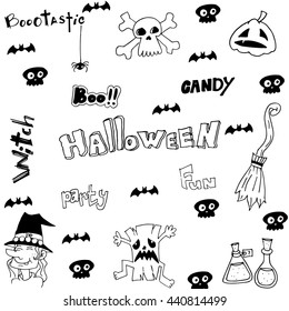 Halloween witch scary element doodle vector illustration