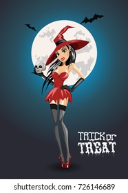 Halloween Witch. Sexy witch. Halloween poster. Vector illustration.