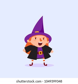 Halloween Witch shouting Girl in a witch costume Funny character Isolated element from the set for a festive design and advertising Vector illustration