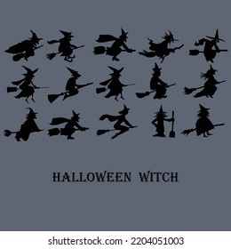 halloween witch silhouette with Halloween elements.