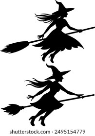 Halloween Witch Silhouette Illustration for Decoration