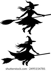 Halloween Witch Silhouette Illustration for Decoration