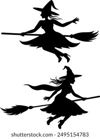 Halloween Witch Silhouette Illustration for Decoration