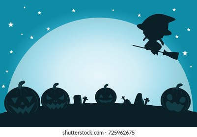 Halloween witch silhouette on the moon , vector illustration of Halloween witch Happy Halloween,Halloween Party