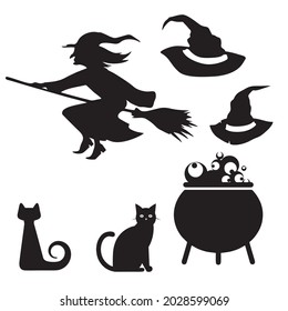 halloween witch silhouette set vector