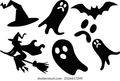 Halloween witch silhouette set , vector, icon, illustration .