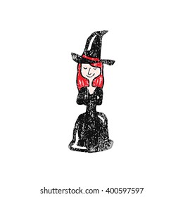 Halloween witch sitting cartoon drawing stamp