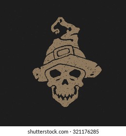 Halloween witch skull head and hat vector illustration