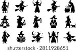 Halloween Witch Spell Book Bundle Black Fill Vector Collection with 15 Magic Book and Scroll Clipart Elements