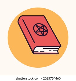 Halloween witch spell book with pentagram. Cute simple linear flat icon. Colorful isolated illustration. Vector design