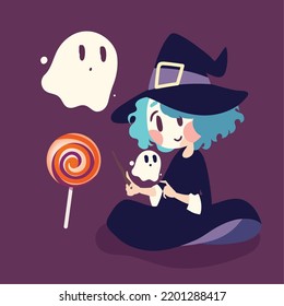 halloween witch trick or treat, card