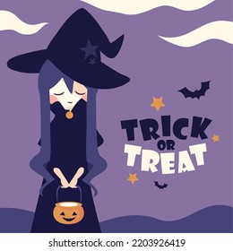 halloween witch trick or treat, card