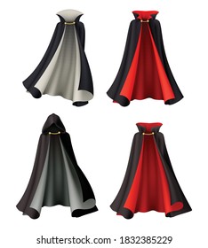 Halloween witch vampire cloak set with realistic images of magic gowns festive costumes on blank background vector illustration