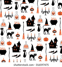 halloween witch vector background pattern on white