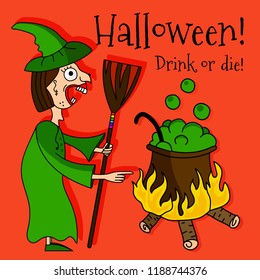Halloween witch vector design. Green potion.