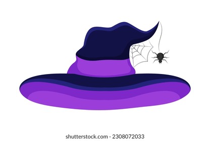 Halloween witch vector hat with cobweb and spider