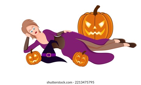 Ilustración vectorial de bruja de Halloween, ilustración vectorial de caracteres brujos