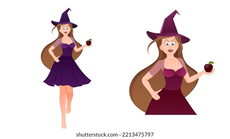 Ilustración vectorial de bruja de Halloween, ilustración vectorial de caracteres brujos
