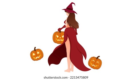 Ilustración vectorial de bruja de Halloween, ilustración vectorial de caracteres brujos