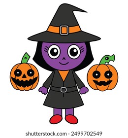 Halloween Witch Vector Illustration  Horror Cartoon Elements Icons