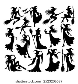 Halloween Witch Vector Silhouettes for Decoration