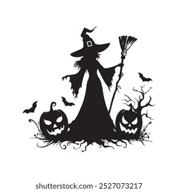 Halloween Witch Vector stock illustration.