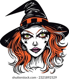 halloween witch wearing a hat illustration