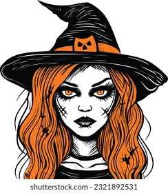 halloween witch wearing a hat illustration