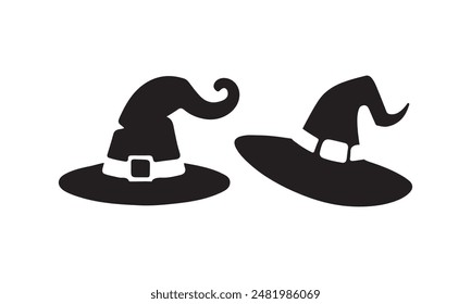 Halloween witch or wizard hat black and white icon on isolated background.