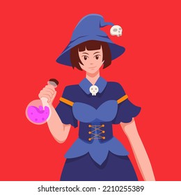 Halloween Witch Woman Bring Potion Design Illustration