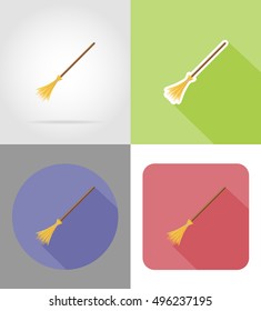 halloween witches broom flat icons vector illustration isolated on background