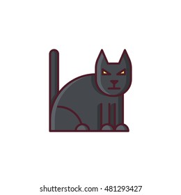 Halloween witches cat. Vector icon made in modern line style. Colorful illustration isolated on white background