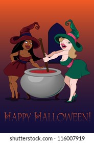 halloween witches with cauldron
