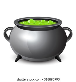 Halloween witches cauldron with green potion