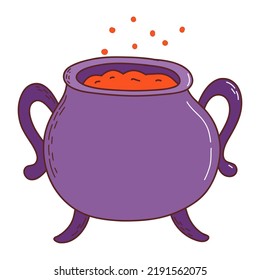 Halloween witches cauldron with poison potion. Halloween element. Trick or treat concept. Vector illustration in hand drawn style