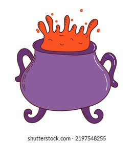 Halloween witches cauldron with poison potion. Halloween element. Trick or treat concept. Vector illustration in hand drawn style