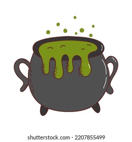 Halloween witches cauldron with poison potion. Halloween element. Trick or treat concept. Vector illustration in hand drawn style