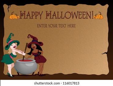 halloween witches and cauldron with potion