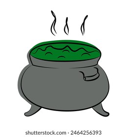 Halloween witches cauldron with a potion. Isolated icon of magical and pot. Flat or line style